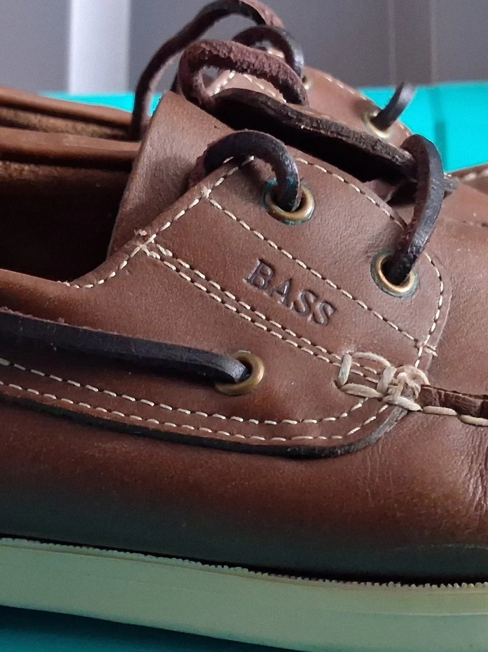 Bass Men’s Brown Leather Moc Toe Boat Shoes